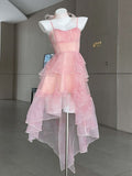 Pink Pretty A Line Spaghetti Straps Chiffon Short Prom Dress,Homecoming Dress,Birthday Dress GG3114