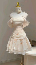 Cute A Line Spaghetti Straps Chiffon Applique Short Prom Dress,Homecoming Dress,Birthday Dress GG3135