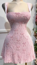 Pink A Line Square Satin Bow Short Prom Dress,Homecoming Dress,Birthday Dress GG3136