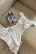 White A Line Off The Shoulder Satin Short Prom Dress,Homecoming Dress,Birthday Dress GG3153