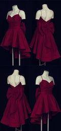 Burgundy A Line Spaghetti Straps Satin Bow Short Prom Dress,Homecoming Dress,Birthday Dress GG3158