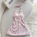 Chic Pink A Line Halter Satin Short Prom Dress,Homecoming Dress,Birthday Dress GG3163