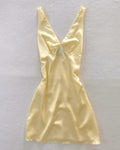 Simple A Line V Neck Pastel Yellow Satin Short Prom Dress,Homecoming Dress,Birthday Dress GG3166