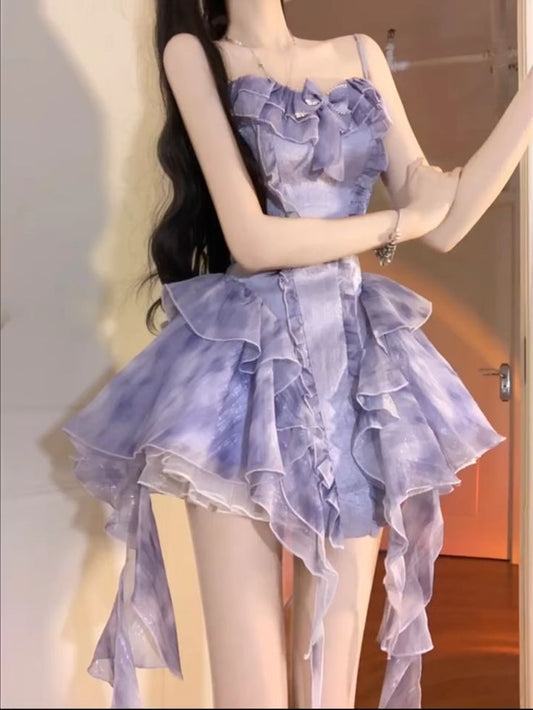 Lilac A Line Spaghetti Straps Chiffon Short Prom Dress,Homecoming Dress,Birthday Dress GG3168