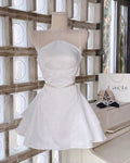 Cute White A Line Spaghetti Starps Satin Short Prom Dress,Homecoming Dress,Birthday Dress GG3192