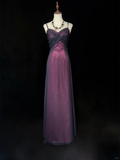 Elegant A Line Spaghetti Straps Black Tulle And Red Satin Long Prom Dress,Evening Dress GG319