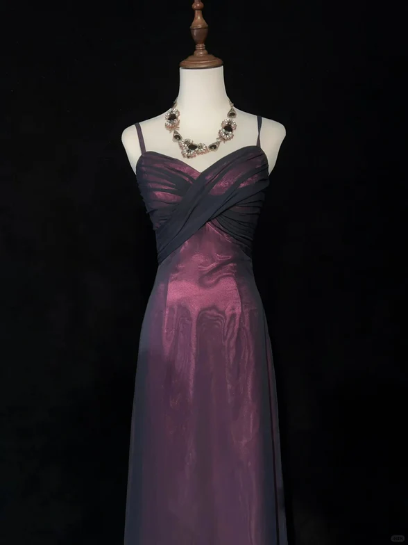 Elegant A Line Spaghetti Straps Black Tulle And Red Satin Long Prom Dress,Evening Dress GG319