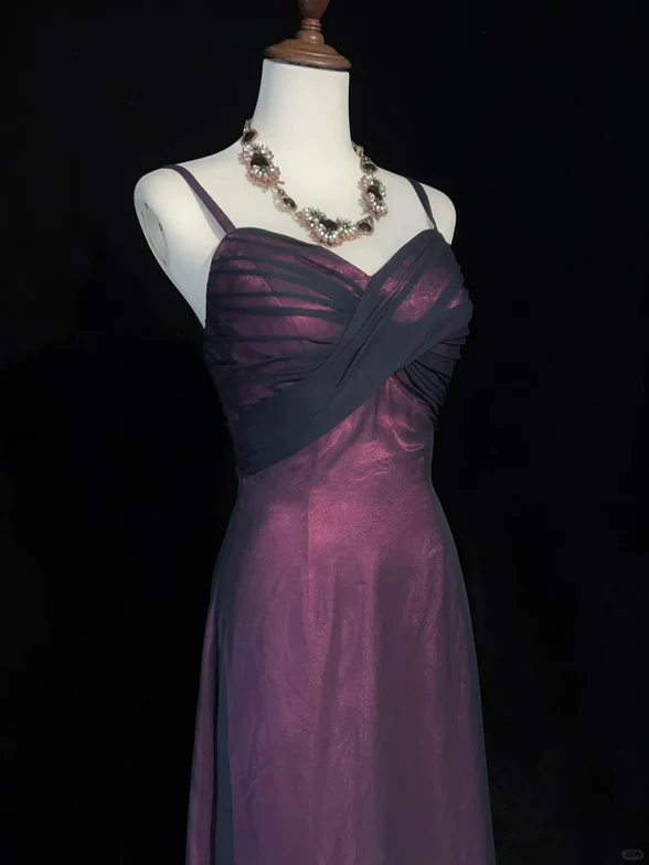Elegant A Line Spaghetti Straps Black Tulle And Red Satin Long Prom Dress,Evening Dress GG319