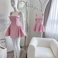 Cute Pink A Line Spaghetti Straps Satin Short Prom Dress,Homecoming Dress,Birthday Dress GG3213
