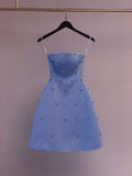 Unique A Line Spaghetti Straps Satin Beaded Short Prom Dress,Homecoming Dress,Birthday Dress GG3228