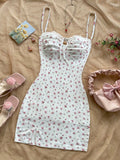 Pretty Mermaid Spaghetti Straps Satin Printing Floral Short Prom Dress,Homecoming Dress,Birthday Dress GG3235