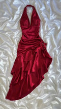 Sexy A Line Halter Burgundy Satin Short Prom Dress,Homecoming Dress,Birthday Dress GG3251