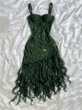 Dark Green A Line Spagehtti Straps Chiffon Applqiue Ruffles Short Prom Dress,Homecoming Dress,Birthday Dress GG3267