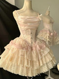 Sweet Ball Gown Spaghetti Straps Satin Tulle Lace Short Prom Dress,Homecoming Dress,Birthday Dress GG3325