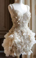 Gorgeous A Line Spaghetti Starps Chiffon Sequin Baeded Short Prom Dress,Homecoming Dress,Birthday Dress GG3333
