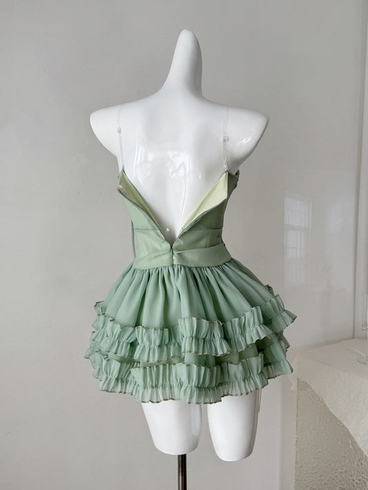 Chic A Line Spaghetti Straps Chiffon Short Prom Dress,Homecoming Dress,Birthday Dress GG3354
