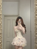 Pretty A Line Strapless Satin Tulle Applique Short Prom Dress,Homecoming Dress,Birthday Dress GG3370