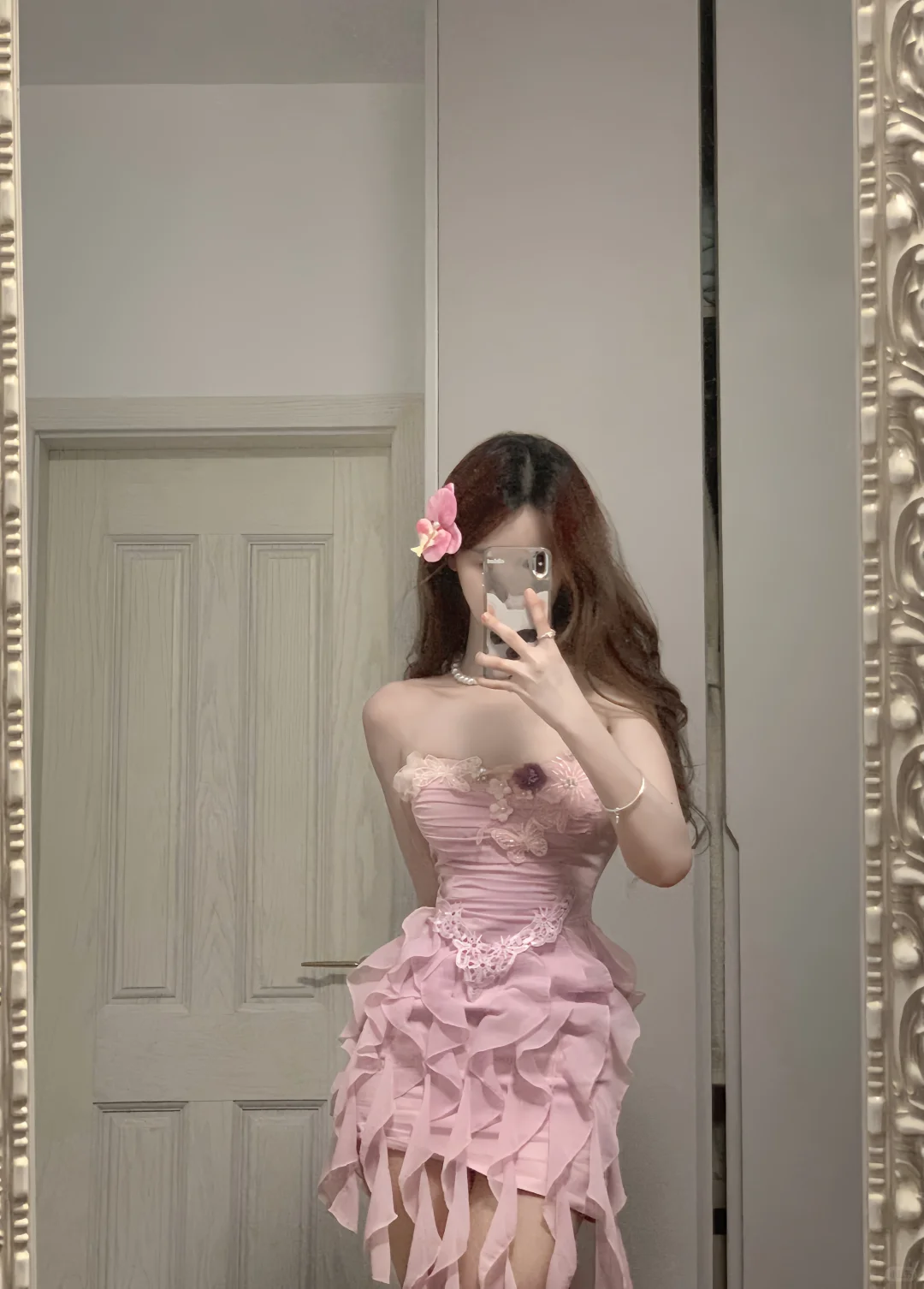 Pink A Line Strapless Chiffon Ruffles Short Prom Dress,Homecoming Dress,Birthday Dress GG3371