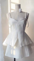 Elegant A Line Spaghetti Straps Satin Pleated Short Prom Dress,Homecoming Dress,Birthday Dress GG3374