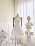 White A Line Halter Satin Short Prom Dress,Homecoming Dress,Birthday Dress GG3380