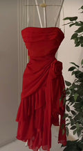 Red A Line Strapless Chiffon Short Prom Dress,Homecoming Dress,Birthday Dress GG3402