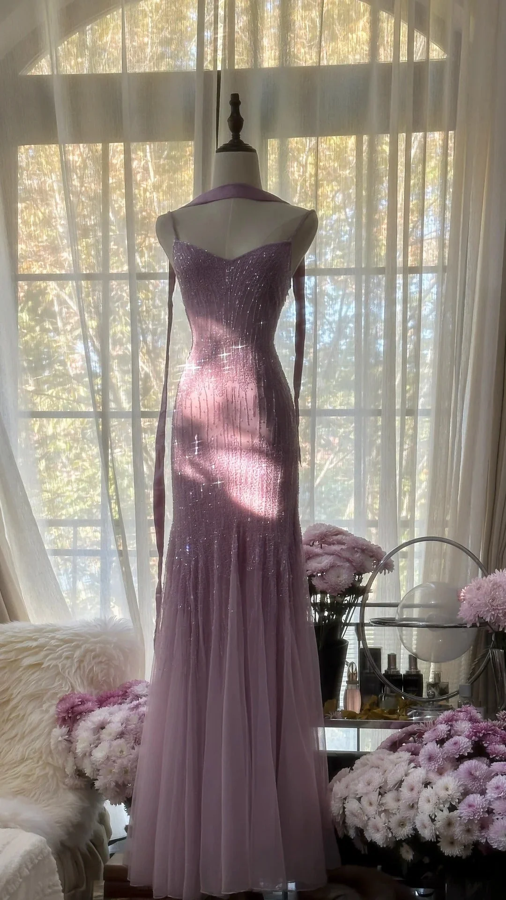 Unique Mermaid Spaghetti Straps Chiffon Beaded Long Prom Dress,Party Dress,Evening Dress GG3404