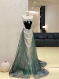 Chic Mermaid Strapless Satin Tulle Sequin Long Prom Dress,Party Dress,Evening Dress GG3422