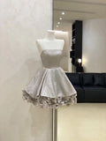 Cute A Line Strapless Satin Sequin Short Prom Dress,Homecoming Dress,Birthday Dress GG3425