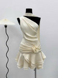 Chic A Line One Shoulder Satin Short Prom Dress,Homecoming Dress,Birthday Dress GG3437