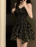Unique A Line Spaghetti Straps Satin Floral Printed Short Prom Dress,Homecoming Dress,Birthday Dress GG3454