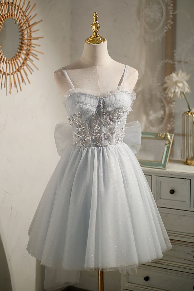 Cute A Line Sapghetti Straps Tulle Sequin Short Prom Dress,Homecoming Dress,Birthday Dress GG3458