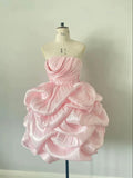 Pretty Ball Gown Strapless Pink Satin Short Prom Dress,Homecoming Dress,Birthday Dress GG3460