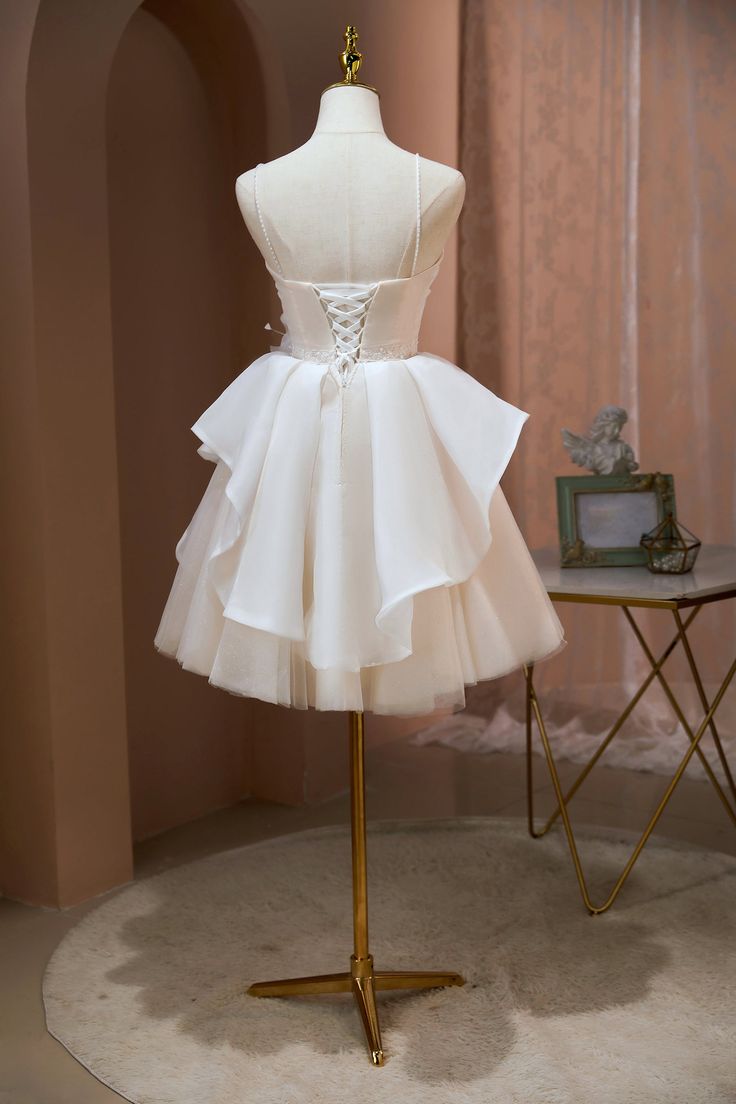 Cute A Line Spaghetti Straps Chiffon Tulle Short Prom Dress,Homecoming Dress,Birthday Dress GG3467