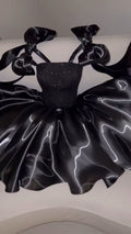 Pretty A Line Spaghetti Straps Black Satin Sequin Short Prom Dress,Homecoming Dress,Birthday Dress GG3520