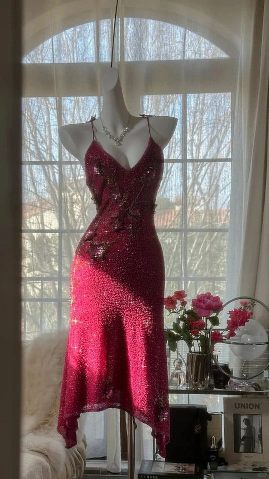Gorgeous Mermaid Spaghetti Straps Satin Beads Applique Short Prom Dress,Homecoming Dress,Birthday Dress GG3523