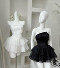 Cute A Line Strapless Satin Chiffon Flowers Short Prom Dress,Homecoming Dress,Birthday Dress GG3535