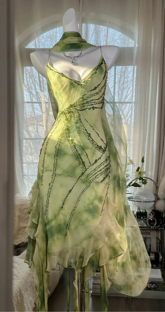 Stunning Mermaid Spaghetti Straps Chiffon Beads Ruffles Short Prom Dress,Homecoming Dress,Birthday Dress GG3538