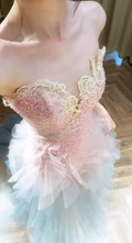Sweet A Line Strapless Tulle Lace Beads Long Prom Dress,Party Dress,Evening Dress GG3547