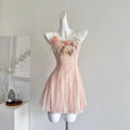 Elegant Soft Pink A Line Spaghetti Straps Lace Applique Short Prom Dress,Homecoming Dress,18th Birthday Dress GG3553