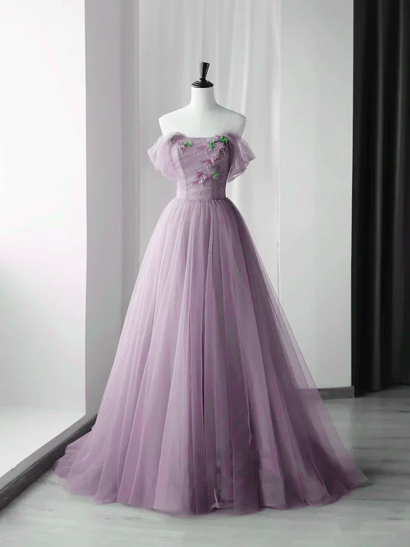 Elegant A Line Off The Shoulder Beaded Flowers Long Prom Dress,Evening Dress GG357