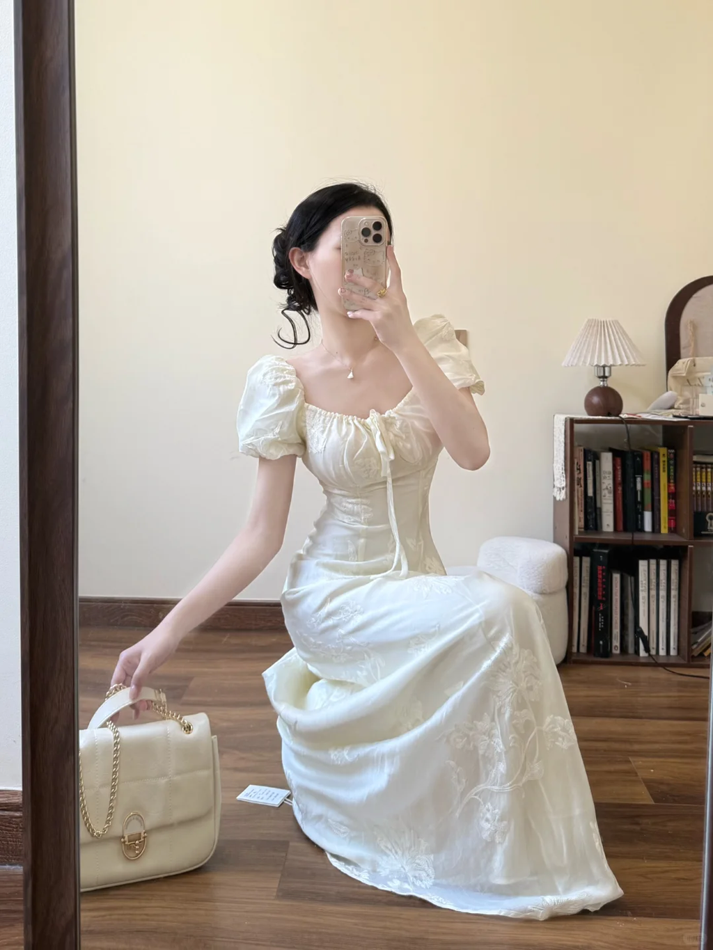 Elegant A Line U Neck Satin Applique Short Bubble Sleeves Long Prom Dress,Party Dress,Evening Dress GG3589