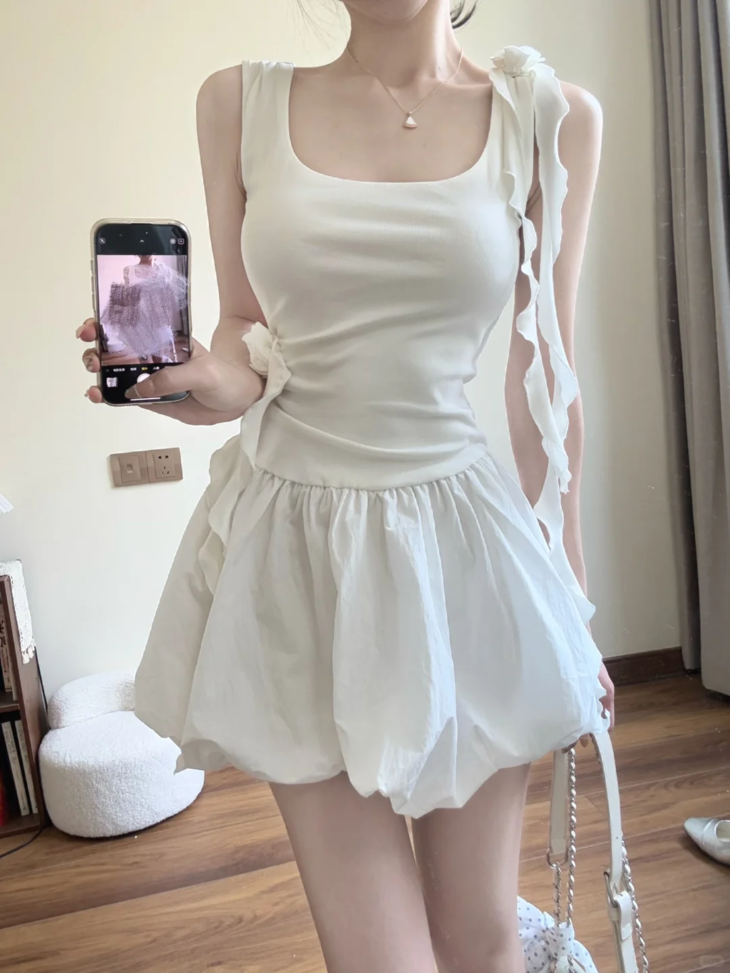 Sweet A Line Square White Satin Short Prom Dress,Homecoming Dress,18th Birthday Dress GG3602