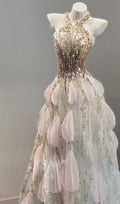 Gorgeous A Line Halter Tulle Sequin Beads Long Prom Dress,Party Dress,Evening Dress GG3629