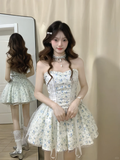 Pretty A Line Strapless Satin Printed Tulle Short Prom Dress,Homecoming Dress,16th Birthday Dress GG3631
