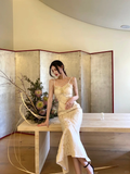 Classy Mermaid Spaghetti Straps Satin Lace Beads Long Prom Dress,Party Dress,Evening Dress GG3655