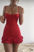 Pretty Red A Line Spaghetti Straps Satin Mini Short Homecoming Dress,Summer Dress GG3682