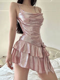 Sweet 16th Pink A Line Spaghetti Straps Satin Bow Mini Short Homecoming Dress,Summer Dress GG3685