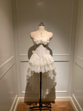 Pretty A Line Corset Strapless Tulle Lace Applique Short Homecoming Dress,Summer Birthday Dress GG3690