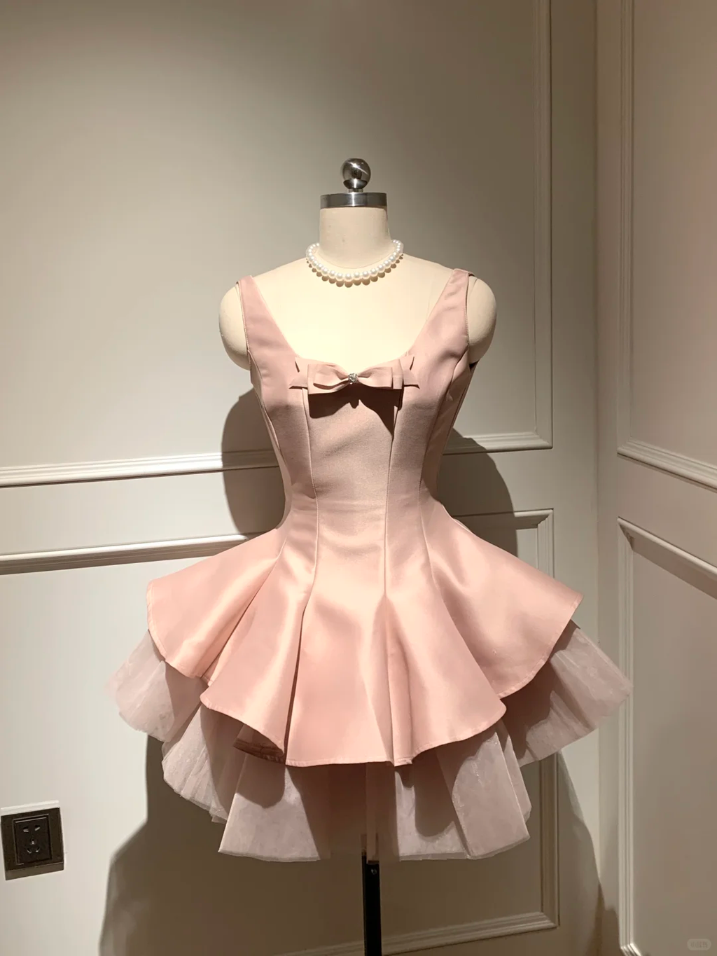 Sweet 16th Pink A Line U Neck Satin Tulle With Bow Short Homecoming Dress,Summer Birthday Dress GG3698