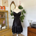 Elegant 17th Black A Line Spaghetti Straps Satin Pleated Short Homecoming Dress,Summer Birthday Dress GG3716